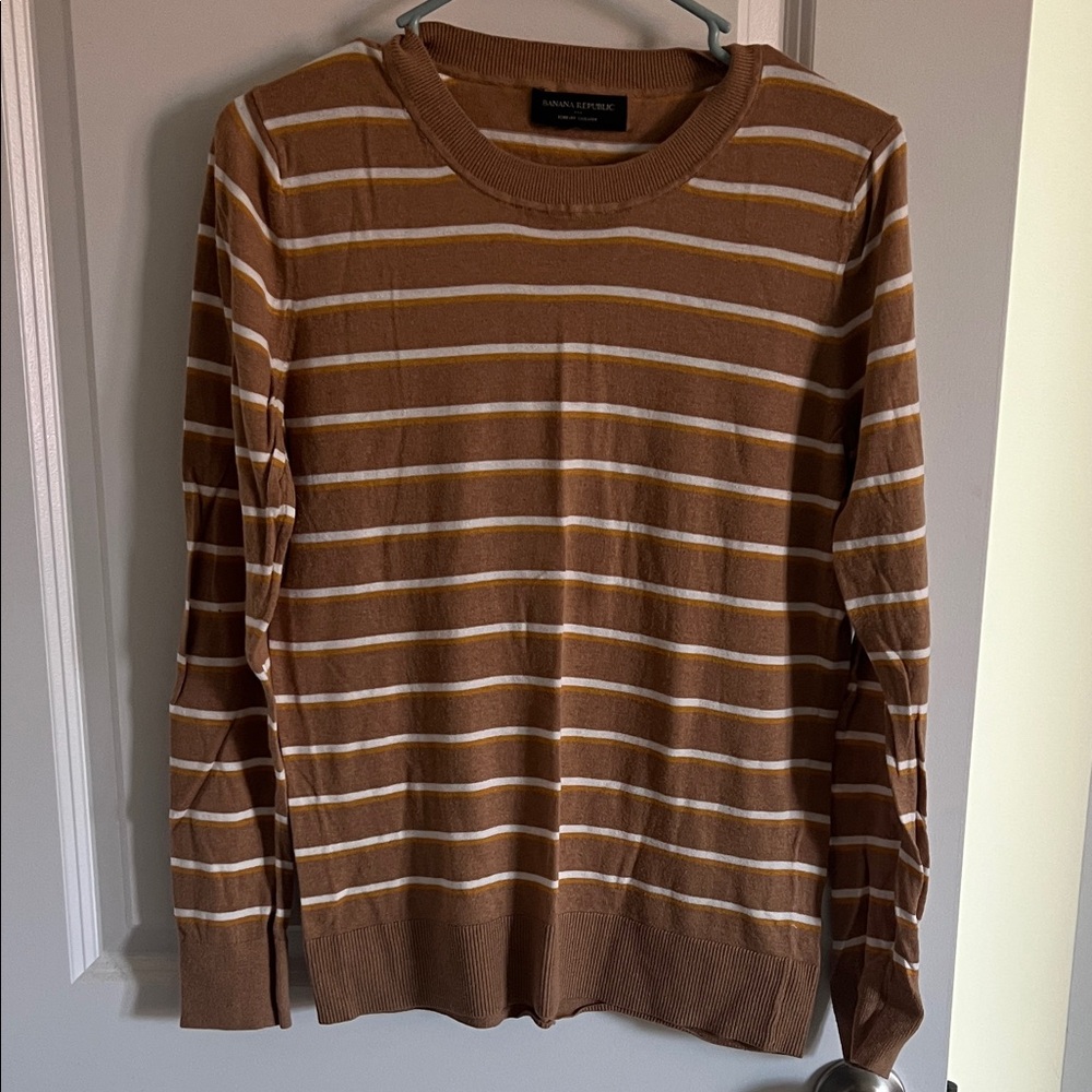 Banana Republic Brown and White Striped Sweater